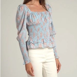 Cistar smocked waist blouse top with floral print